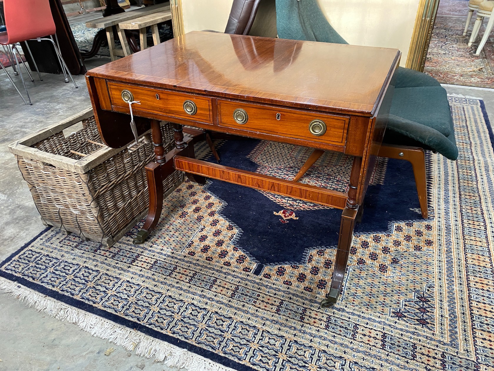 A Regency and later rosewood banded mahogany sofa table, width 83cm, depth 60cm, height 71cm